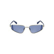 Gray Metal Women SunglassesInfuse your vision with a touch of refined elegance with these Calvin Klein sunglasses. Crafted for the fashion-forward, these metal frames boast a sleek rectangular design, complemented by the cool allure of blue lenses. Perfec