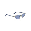 Gray Metal Women SunglassesInfuse your vision with a touch of refined elegance with these Calvin Klein sunglasses. Crafted for the fashion-forward, these metal frames boast a sleek rectangular design, complemented by the cool allure of blue lenses. Perfec