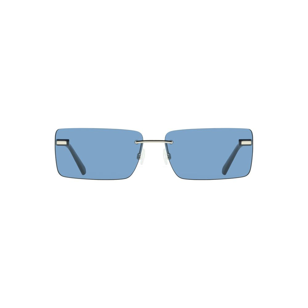 Blue Metal Women SunglassDelve into the world of chic sophistication with these striking Calvin Klein sunglasses. Crafted with precision, their metal frames boast a sleek rectangular lens that will elevate any ensemble. The captivating blue lenses not onl