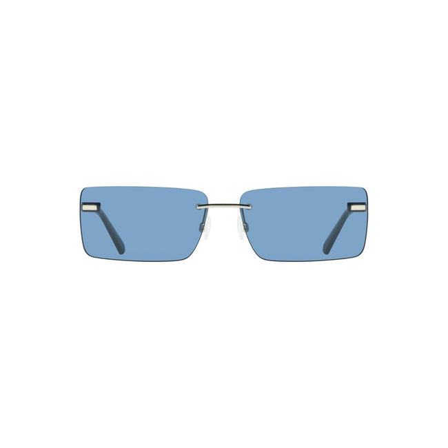 Blue Metal Women SunglassDelve into the world of chic sophistication with these striking Calvin Klein sunglasses. Crafted with precision, their metal frames boast a sleek rectangular lens that will elevate any ensemble. The captivating blue lenses not onl