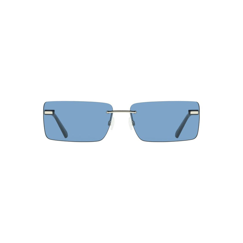 Blue Metal Women SunglassDelve into the world of chic sophistication with these striking Calvin Klein sunglasses. Crafted with precision, their metal frames boast a sleek rectangular lens that will elevate any ensemble. The captivating blue lenses not onl
