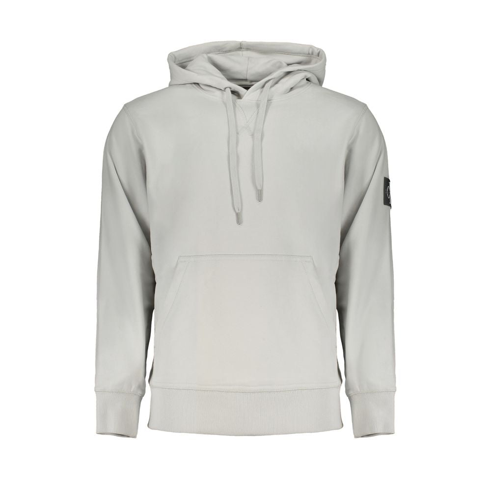 Gray Cotton Men SweaterElevate your wardrobe with the timeless sophistication of Calvin Klein. This sleek, gray hooded sweatshirt is crafted from a plush 95% regenerative cotton blend, offering an eco-friendly approach to luxury fashion. Featuring a centr