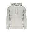 Gray Cotton Men SweaterElevate your wardrobe with the timeless sophistication of Calvin Klein. This sleek, gray hooded sweatshirt is crafted from a plush 95% regenerative cotton blend, offering an eco-friendly approach to luxury fashion. Featuring a centr