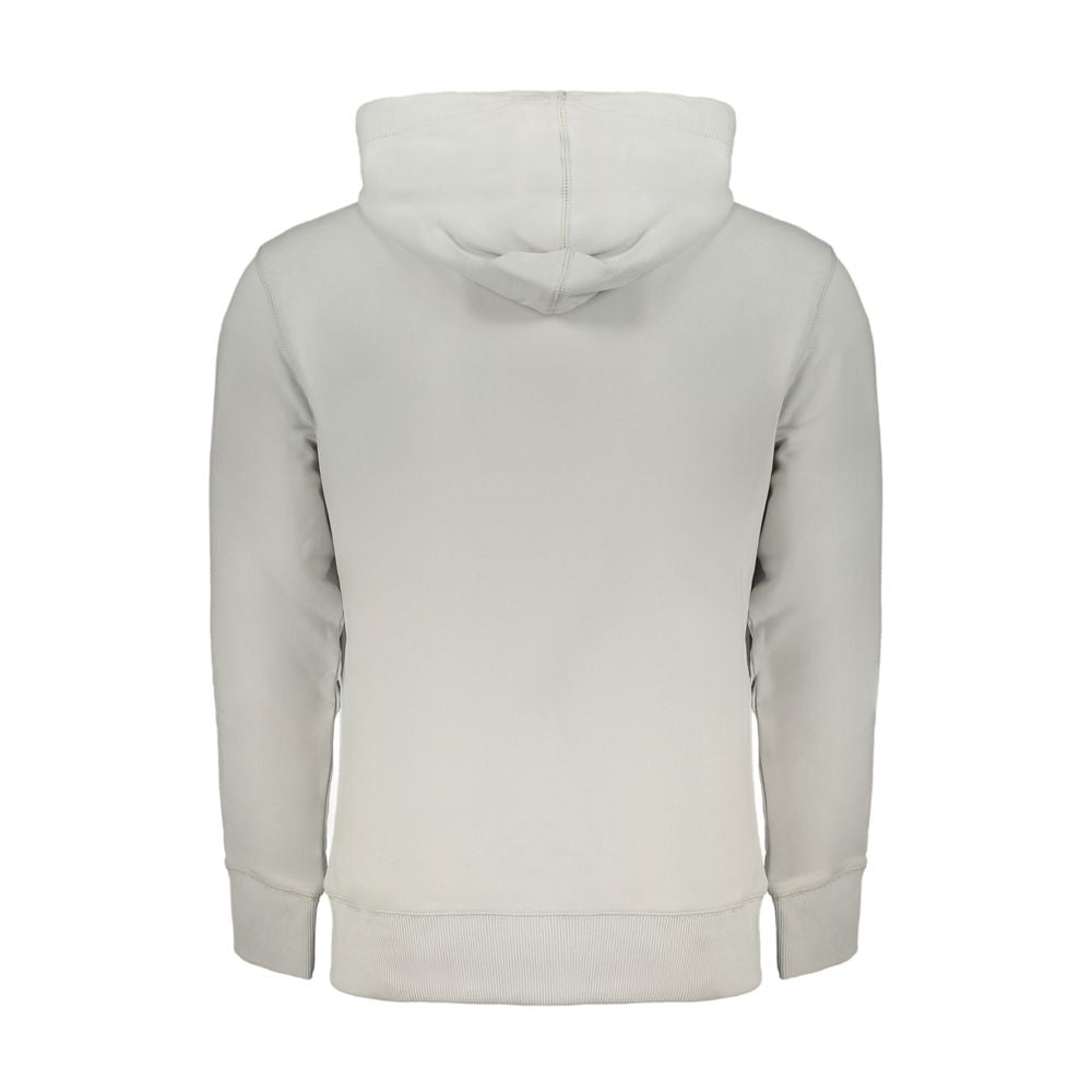 Gray Cotton Men SweaterElevate your wardrobe with the timeless sophistication of Calvin Klein. This sleek, gray hooded sweatshirt is crafted from a plush 95% regenerative cotton blend, offering an eco-friendly approach to luxury fashion. Featuring a centr