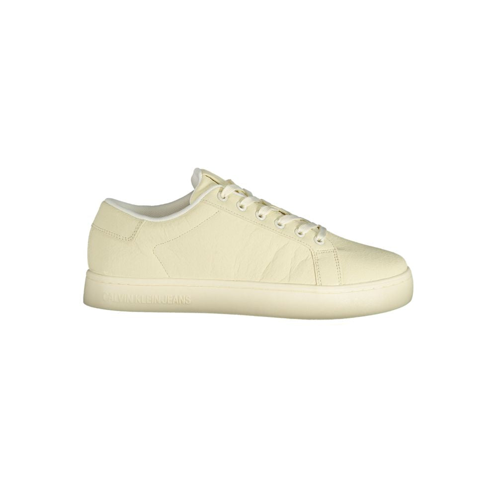 White Polyester Men SneakerStep into the world of high-fashion athleisure with these sleek Calvin Klein sneakers. Designed to make a statement, these kicks are not only a nod to sporty elegance but also embody comfort with their breathable upper and remov