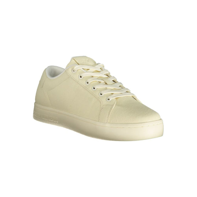 White Polyester Men SneakerStep into the world of high-fashion athleisure with these sleek Calvin Klein sneakers. Designed to make a statement, these kicks are not only a nod to sporty elegance but also embody comfort with their breathable upper and remov