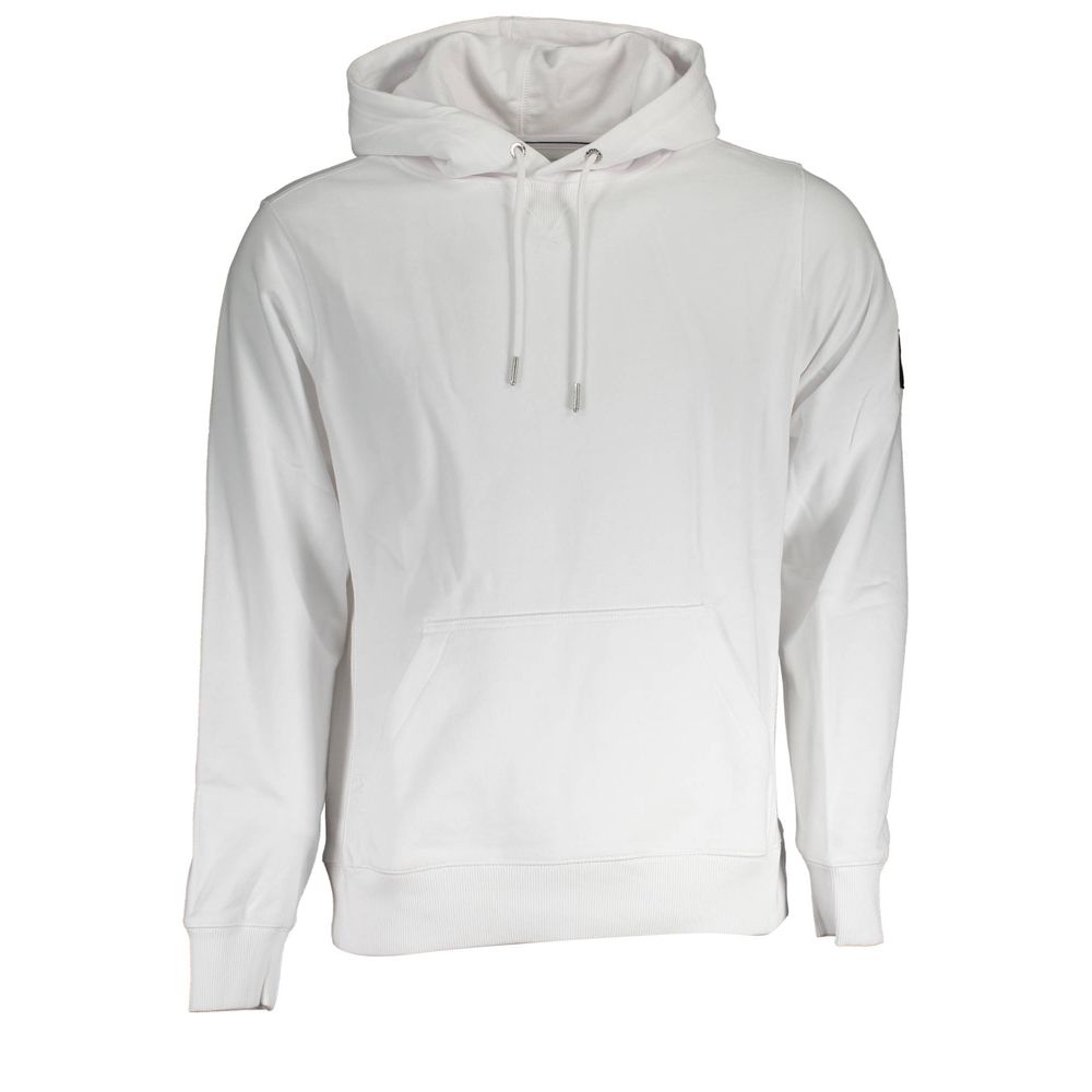 White Cotton Men's SweaterUnleash the essence of urban sophistication with this Calvin Klein masterpiece: a sleek white hoodie that effortlessly melds comfort with high street fashion. The long sleeves and central pocket provide practicality, while the bo