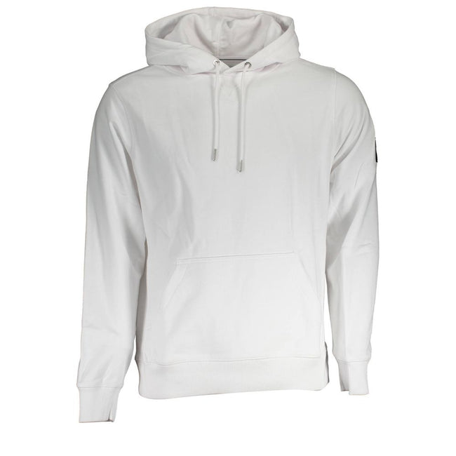 White Cotton Men's SweaterUnleash the essence of urban sophistication with this Calvin Klein masterpiece: a sleek white hoodie that effortlessly melds comfort with high street fashion. The long sleeves and central pocket provide practicality, while the bo