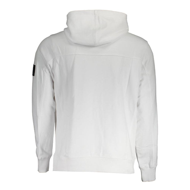 White Cotton Men's SweaterUnleash the essence of urban sophistication with this Calvin Klein masterpiece: a sleek white hoodie that effortlessly melds comfort with high street fashion. The long sleeves and central pocket provide practicality, while the bo