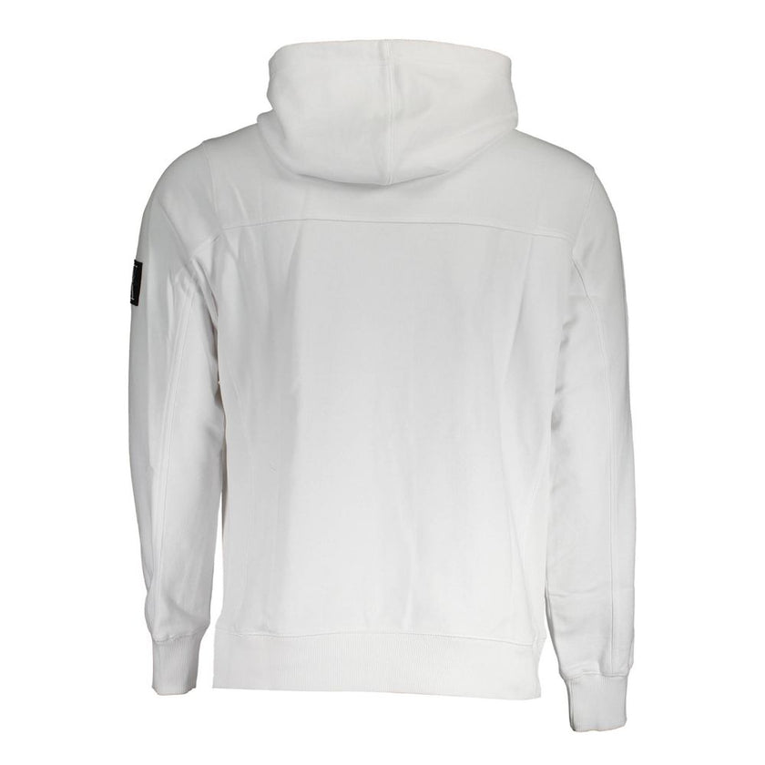White Cotton Men's SweaterUnleash the essence of urban sophistication with this Calvin Klein masterpiece: a sleek white hoodie that effortlessly melds comfort with high street fashion. The long sleeves and central pocket provide practicality, while the bo