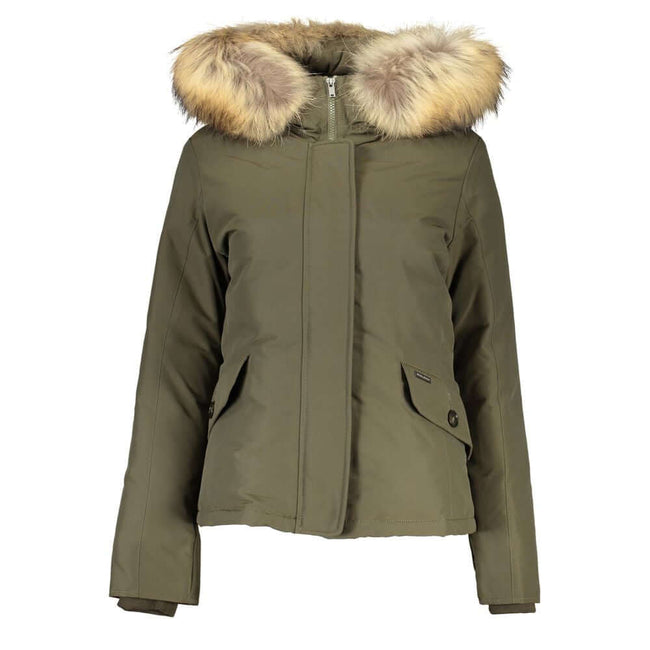 Green Cotton Jackets & CoatLONG SLEEVED JACKET WITH HOOD AND REMOVABLE FUR, 2 POCKETS, ZIP AND BUTTONS, LOGOGreen Cotton Jackets & Coat${tagsWoolrichAulae Green Cotton Jackets & Coat WoolrichAulae Green Cotton Jackets & Coat LONG SLEEVED JACKET WITH HOOD