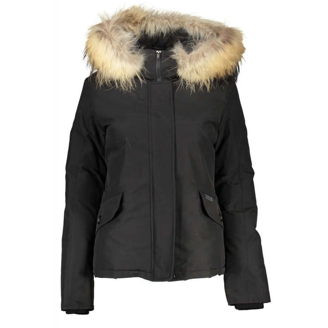 Black Cotton Jackets & CoatLONG SLEEVED JACKET WITH HOOD AND REMOVABLE FUR, 2 POCKETS, ZIP AND BUTTONS, LOGOBlack Cotton Jackets & Coat${tagsWoolrichAulae Black Cotton Jackets & Coat WoolrichAulae Black Cotton Jackets & Coat LONG SLEEVED JACKET WITH HOOD