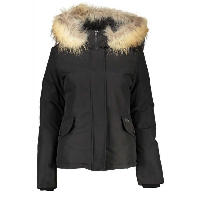 Black Cotton Jackets & CoatLONG SLEEVED JACKET WITH HOOD AND REMOVABLE FUR, 2 POCKETS, ZIP AND BUTTONS, LOGOBlack Cotton Jackets & Coat${tagsWoolrichAulae Black Cotton Jackets & Coat WoolrichAulae Black Cotton Jackets & Coat LONG SLEEVED JACKET WITH HOOD