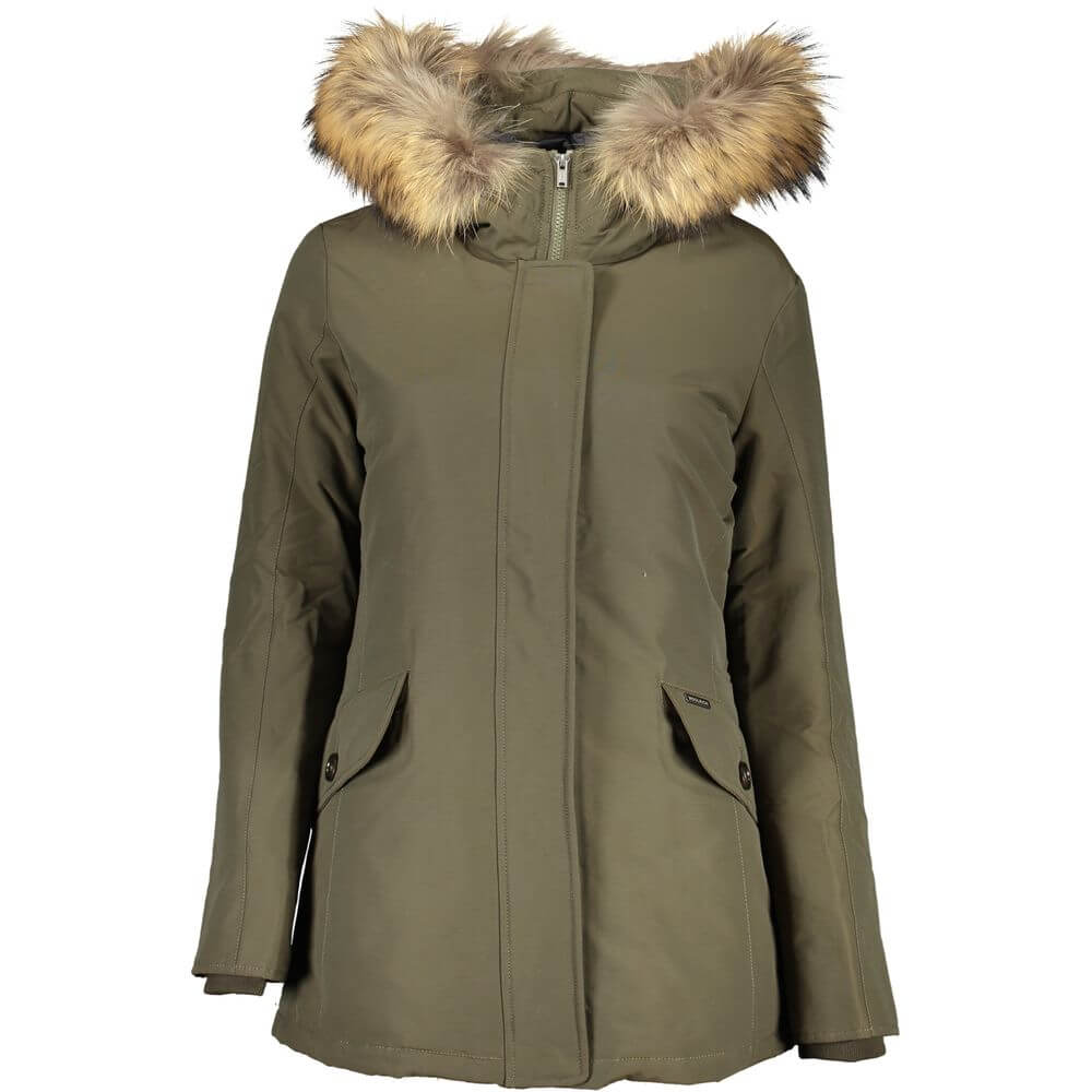 Green Cotton Jackets & CoatLONG SLEEVED JACKET WITH HOOD AND REMOVABLE FUR, 2 POCKETS, ZIP AND BUTTONS, LOGOGreen Cotton Jackets & Coat${tagsWoolrichAulae Green Cotton Jackets & Coat WoolrichAulae Green Cotton Jackets & Coat LONG SLEEVED JACKET WITH HOOD