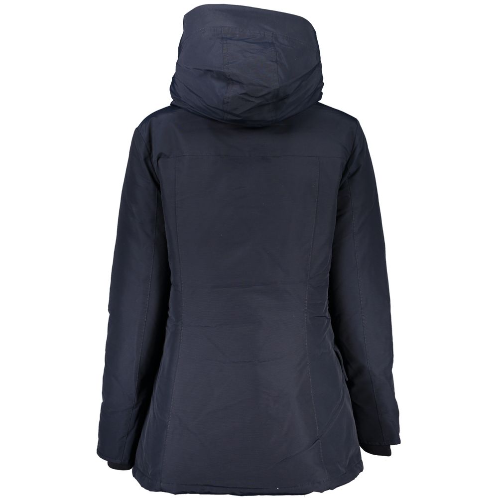 Blue Women's Cotton Blend Hooded Jacket with Zip Closure