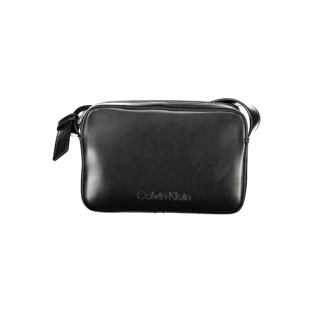 Black Polyester Women HandbagDare to make a bold statement with your everyday essentials by indulging in this striking Calvin Klein shoulder bag. Crafted with sustainability in mind, boasting a notable 50% recycled polyester construction, this sleek acces