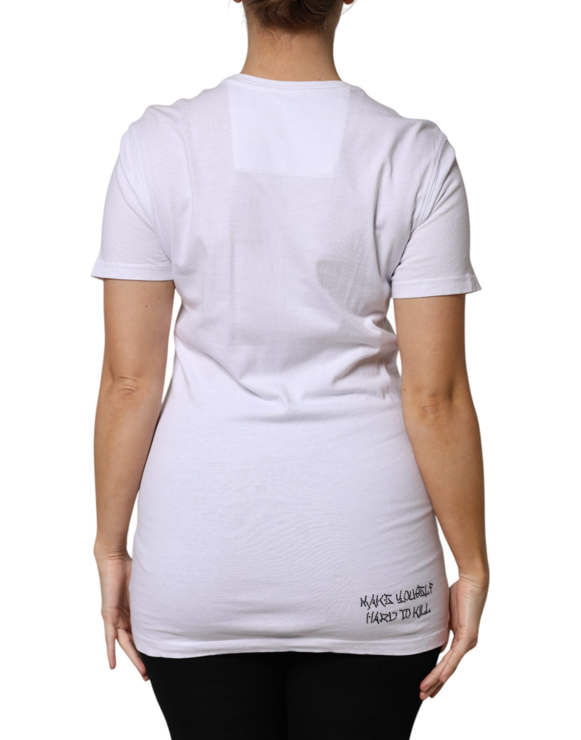 T-shirt blanc à manches courtes et col rond orné