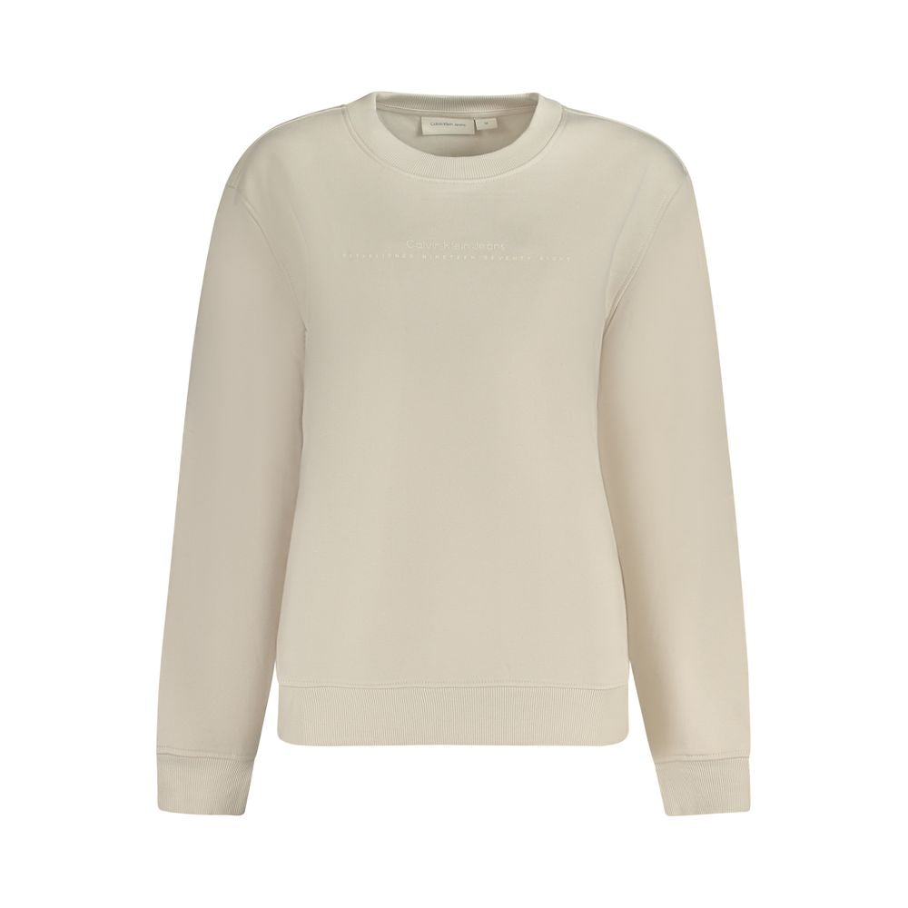 Beige Cotton Women SweaterEffortlessly redefine your loungewear essentials with this sumptuous Calvin Klein sweatshirt, designed to make a bold statement. The perfect blend of transitional style and comfort, its iconic logo print commands attention while