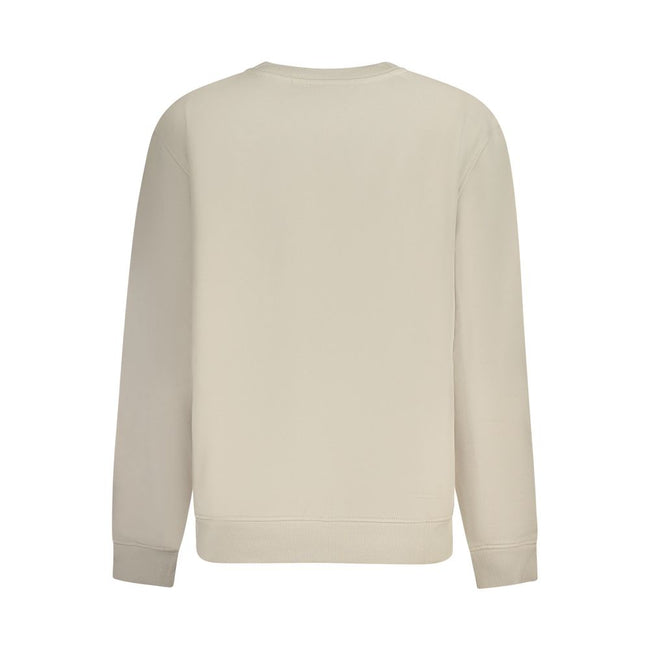 Beige Cotton Women SweaterEffortlessly redefine your loungewear essentials with this sumptuous Calvin Klein sweatshirt, designed to make a bold statement. The perfect blend of transitional style and comfort, its iconic logo print commands attention while