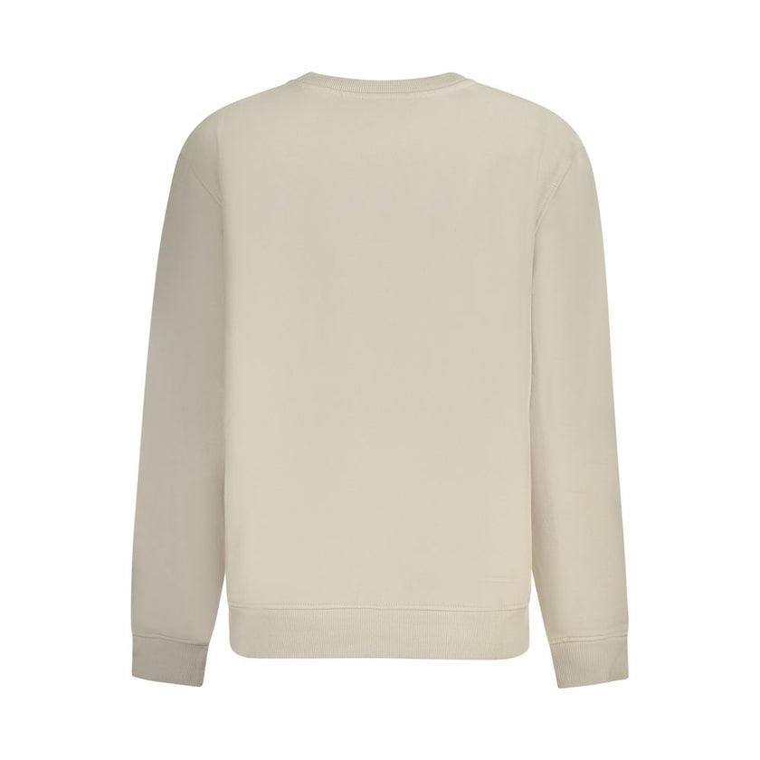 Beige Cotton Women SweaterEffortlessly redefine your loungewear essentials with this sumptuous Calvin Klein sweatshirt, designed to make a bold statement. The perfect blend of transitional style and comfort, its iconic logo print commands attention while