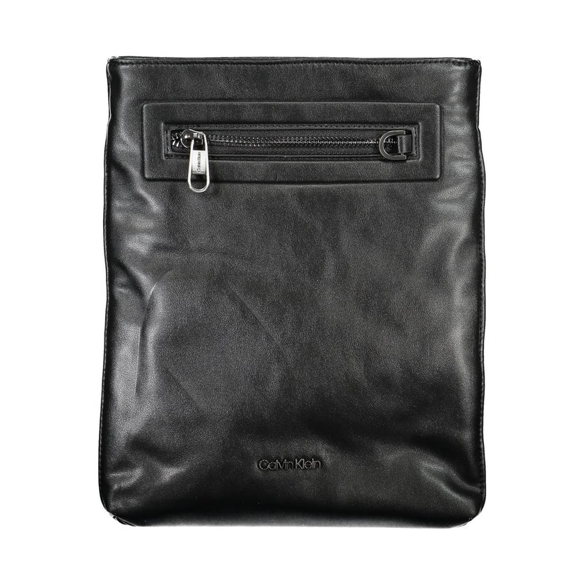 Sleek Black Shoulder Bag with Contrast DetailsDiscover functional elegance with this Calvin Klein shoulder bag, perfect for the modern man on the go. Crafted with sustainability in mind, featuring 50% recycled polyester, this accessory does not compromise