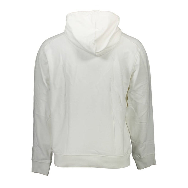 White Cotton Men SweaterElevate your everyday wardrobe with the Calvin Klein edge. This sleek long sleeve hooded sweatshirt, crafted from 100% organic cotton, defines casual luxury. A central pocket adds functionality while the bold print and iconic logo