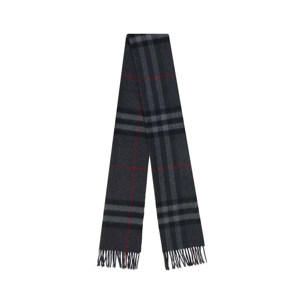 Gray Cashmere ScarfCashmere Scarf by Burberry, frayed hems, iconic all-over Archivio Check pattern. Season: AW25 Composition: 100% Kashmir/capra Hircus MADE IN GREAT BRITAINGray Cashmere Scarf${tagsBurberryAulae Gray Cashmere Scarf BurberryAulae Gray Cash