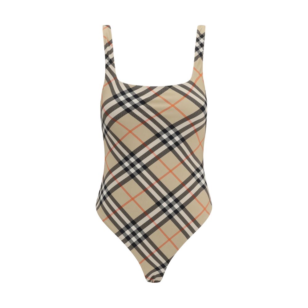 Multicolor Polyester One-Piece SwimsuitBurberry’s One Piece Swimsuit is an elegant and iconic design embellished with an all-over Archivio Check pattern. It features a straight neckline, thin straps and a deep back neckline for a feminine and refined silh