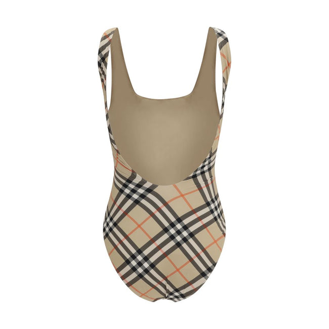 Multicolor Polyester One-Piece SwimsuitBurberry’s One Piece Swimsuit is an elegant and iconic design embellished with an all-over Archivio Check pattern. It features a straight neckline, thin straps and a deep back neckline for a feminine and refined silh