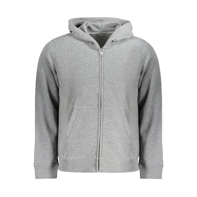 Gray Recycled Polyester Men HoodieDive into the epitome of sporty luxury with Calvin Klein’s latest creation—the sleek, long-sleeved sports hoodie that exudes effortless style. A standout piece for the eco-conscious trendsetter, it’s crafted from 100% rec
