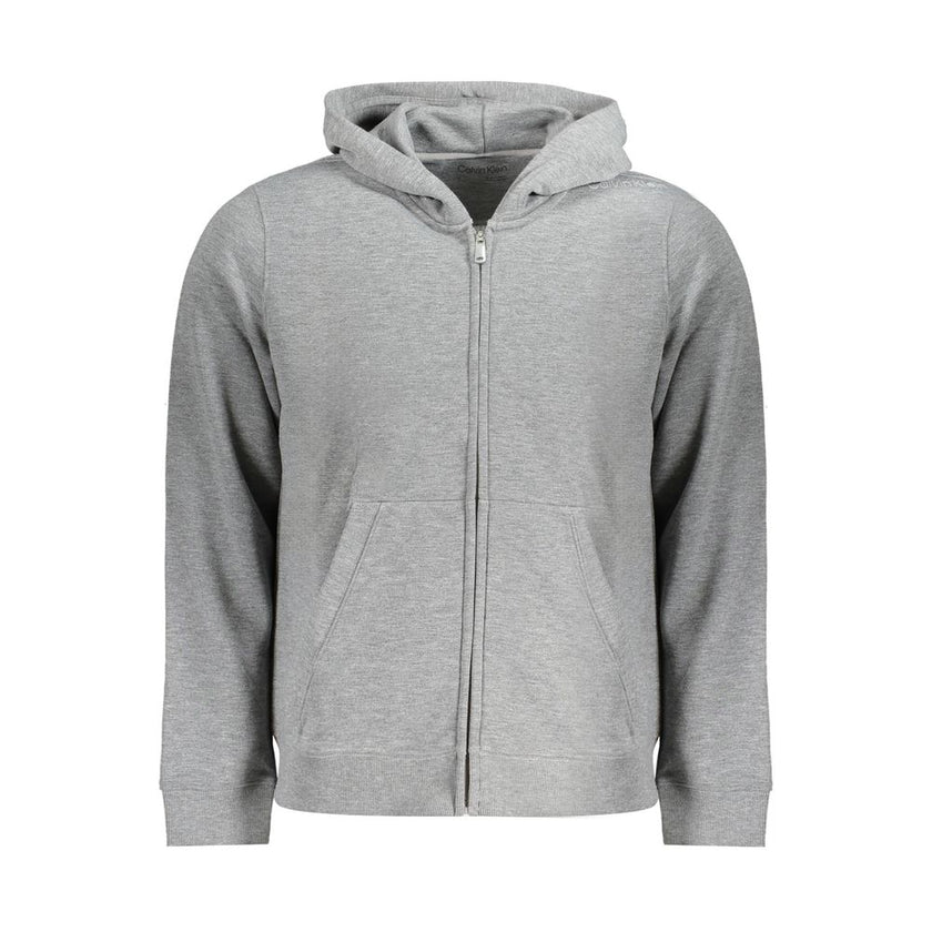 Gray Recycled Polyester Men HoodieDive into the epitome of sporty luxury with Calvin Klein’s latest creation—the sleek, long-sleeved sports hoodie that exudes effortless style. A standout piece for the eco-conscious trendsetter, it’s crafted from 100% rec