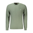 Green Cotton Men SweaterElevate your wardrobe with the epitome of sophistication – the Hugo Boss Long Sleeved Sweater. Designed for the trendsetters, this crew neck piece melds comfort and style, featuring a suave green hue complemented by contrasting det