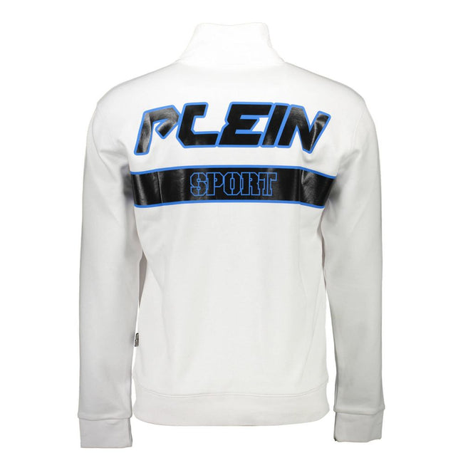 White Cotton Men SweaterElevate your casual ensemble with the striking Plein Sport long-sleeved sweatshirt. Crafted for those who dare to stand out, this piece boasts bold contrasting details, an eye-catching application, and the signature Plein Sport log