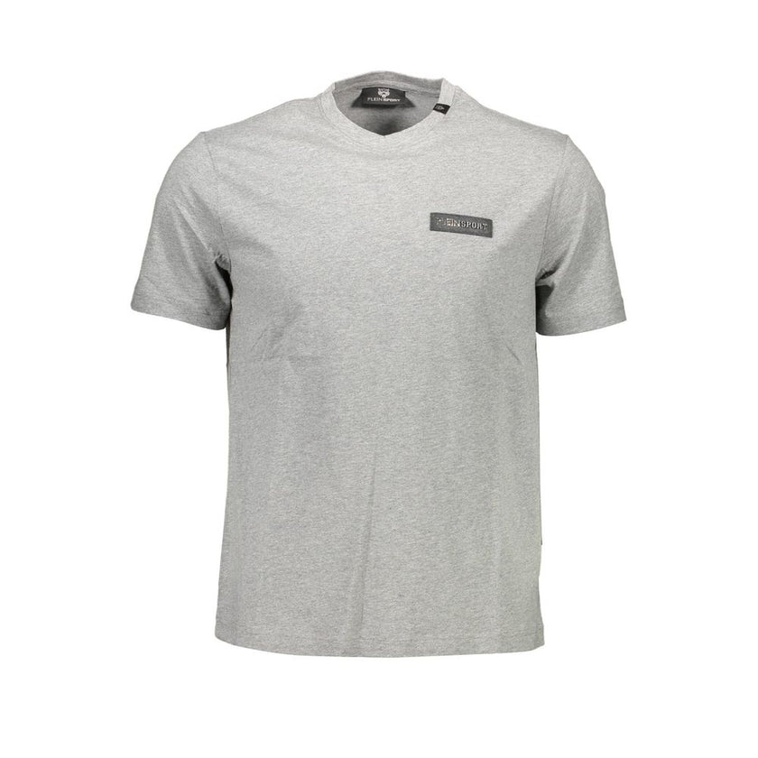 Gray Cotton Men T-ShirtUnleash the athletic elegance of Plein Sport in this captivating crew neck t-shirt. Boasting a bold back print that exudes power and contrasting details that set you apart, this tee isn’t just clothing; it’s a statement. Perfect for