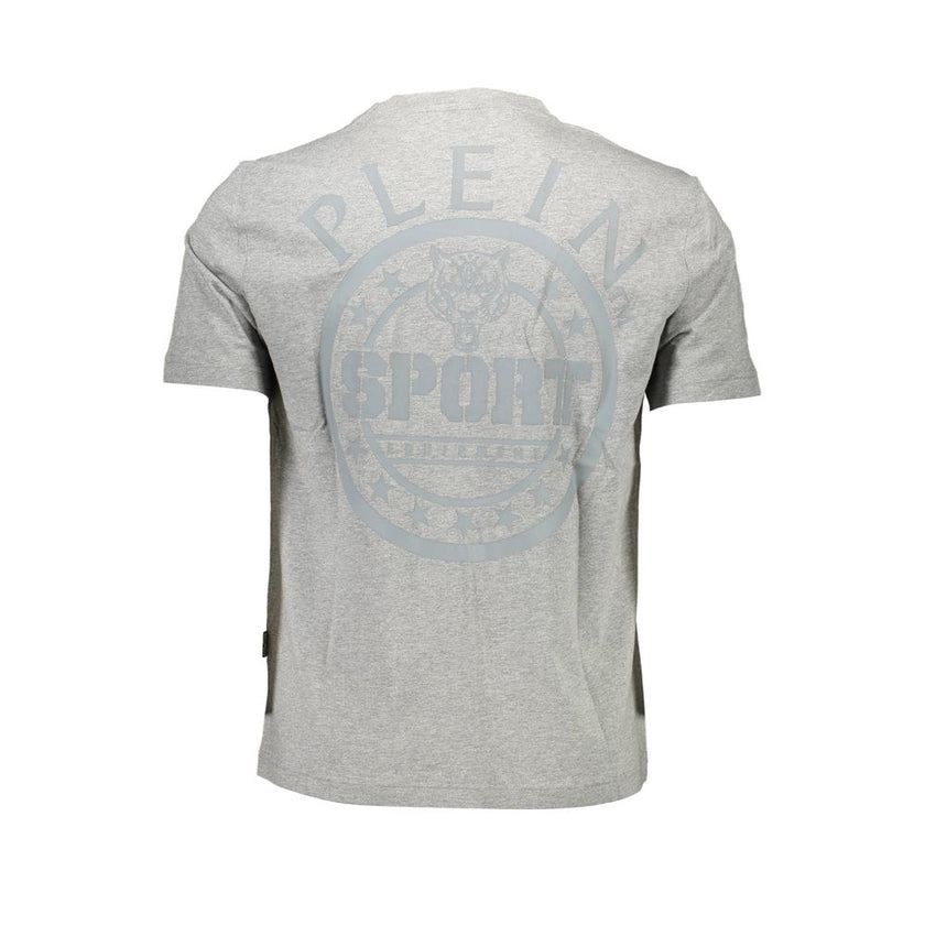 Gray Cotton Men T-ShirtUnleash the athletic elegance of Plein Sport in this captivating crew neck t-shirt. Boasting a bold back print that exudes power and contrasting details that set you apart, this tee isn’t just clothing; it’s a statement. Perfect for