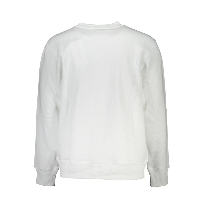 White Cotton Men SweaterUnleash your penchant for timeless style with this epitome of comfort from Calvin Klein. This suave, long-sleeved sweatshirt boasts a classic crew neck design, elevated by the iconic Calvin Klein logo emblazoned with a modern twist