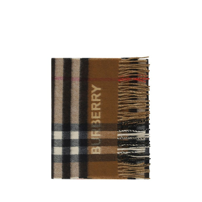 Brown Cashmere ScarfThe Burberry Cashmere Scarf is embellished with the iconic Archivio Check pattern on both the front and back, a distinctive symbol of the brand. The frayed edges add a touch of natural elegance, while the contrasting embroidered monogr