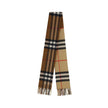 Brown Cashmere ScarfThe Burberry Cashmere Scarf is embellished with the iconic Archivio Check pattern on both the front and back, a distinctive symbol of the brand. The frayed edges add a touch of natural elegance, while the contrasting embroidered monogr