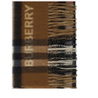 Brown Cashmere ScarfThe Burberry Cashmere Scarf is embellished with the iconic Archivio Check pattern on both the front and back, a distinctive symbol of the brand. The frayed edges add a touch of natural elegance, while the contrasting embroidered monogr