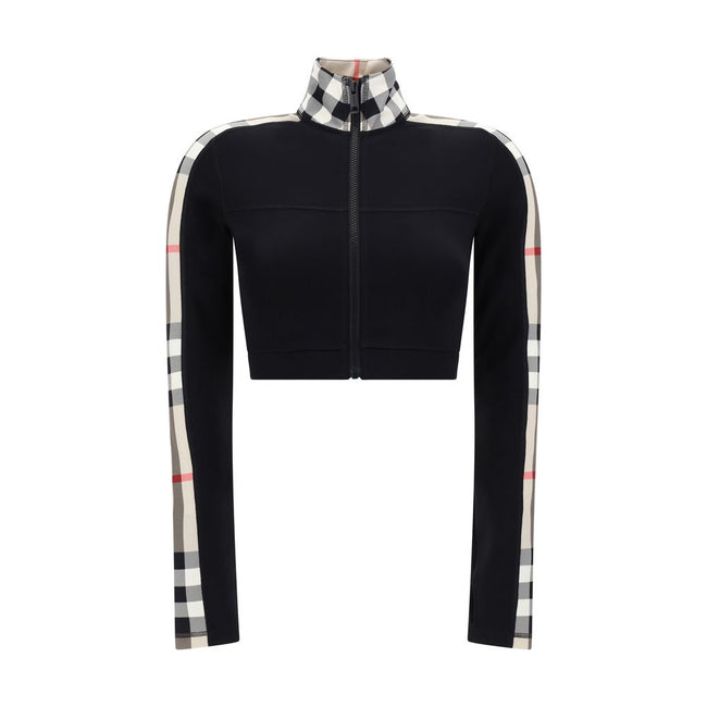 Black Elastane SweatshirtCynthia Sweatshirt by Burberry, cropped turtleneck design, front zipper closure, stretch design, bands with the brand’s iconic Archivio Check pattern, slim fit. Season: AW25 Composition: 14% Elastane 86% Polyamide MADE IN PORTUGAL