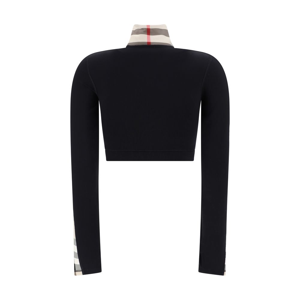 Black Elastane SweatshirtCynthia Sweatshirt by Burberry, cropped turtleneck design, front zipper closure, stretch design, bands with the brand’s iconic Archivio Check pattern, slim fit. Season: AW25 Composition: 14% Elastane 86% Polyamide MADE IN PORTUGAL