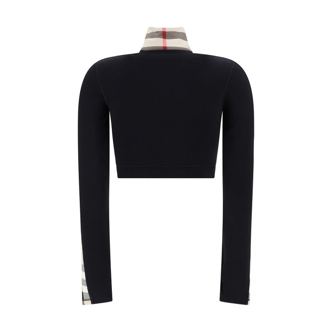 Black Elastane SweatshirtCynthia Sweatshirt by Burberry, cropped turtleneck design, front zipper closure, stretch design, bands with the brand’s iconic Archivio Check pattern, slim fit. Season: AW25 Composition: 14% Elastane 86% Polyamide MADE IN PORTUGAL