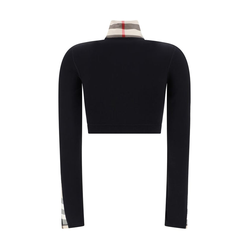 Black Elastane SweatshirtCynthia Sweatshirt by Burberry, cropped turtleneck design, front zipper closure, stretch design, bands with the brand’s iconic Archivio Check pattern, slim fit. Season: AW25 Composition: 14% Elastane 86% Polyamide MADE IN PORTUGAL