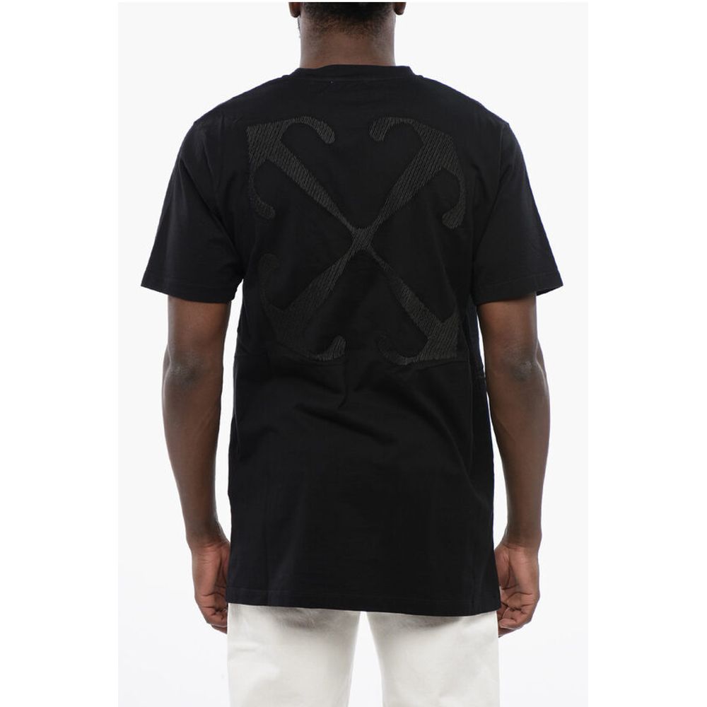 Schwarzes Baumwoll-T-Shirt mit Rundhalsausschnitt und Pfeil-Stickerei