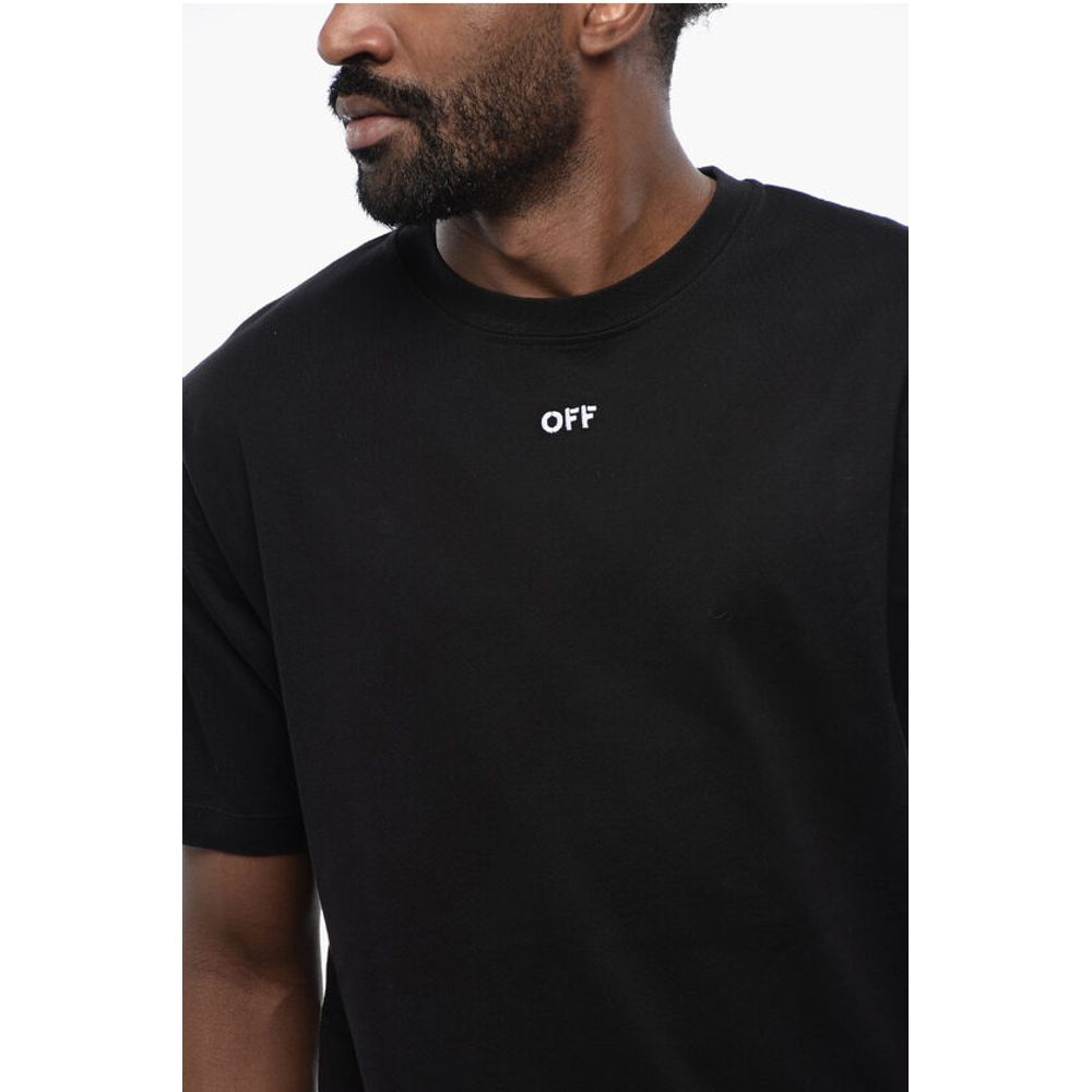 T-shirt noir en coton à col rond avec motif flèche