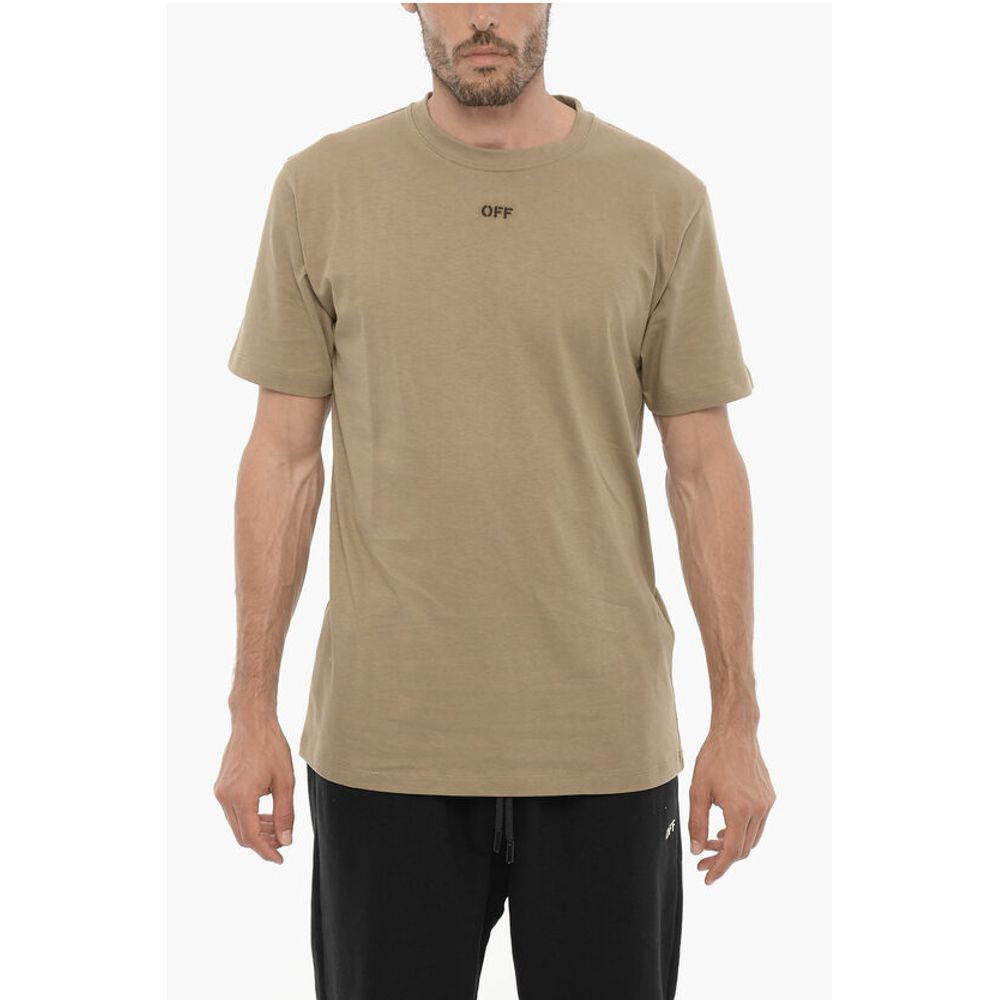 Beige Slim Fit Cotton T-Shirt with Embroidered Logo