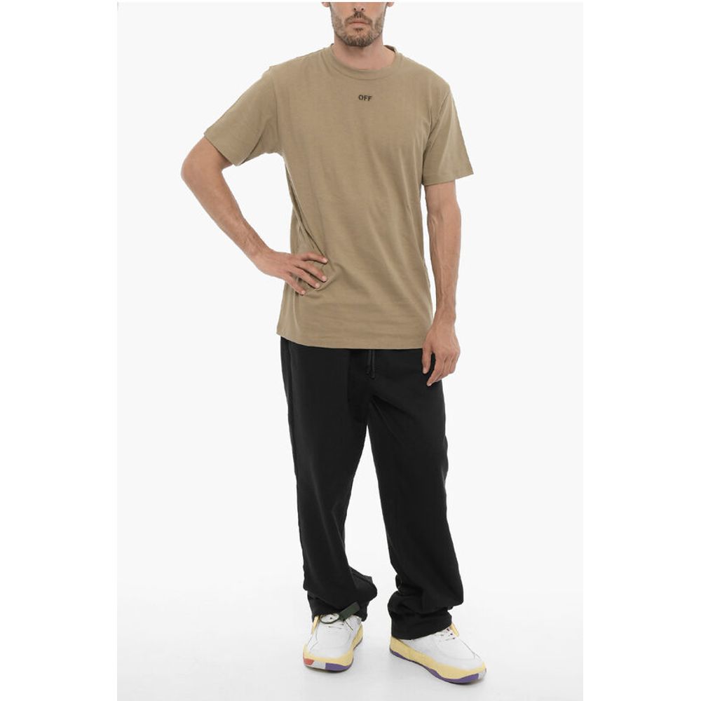 Beiges Slim Fit Baumwoll-T-Shirt mit gesticktem Logo