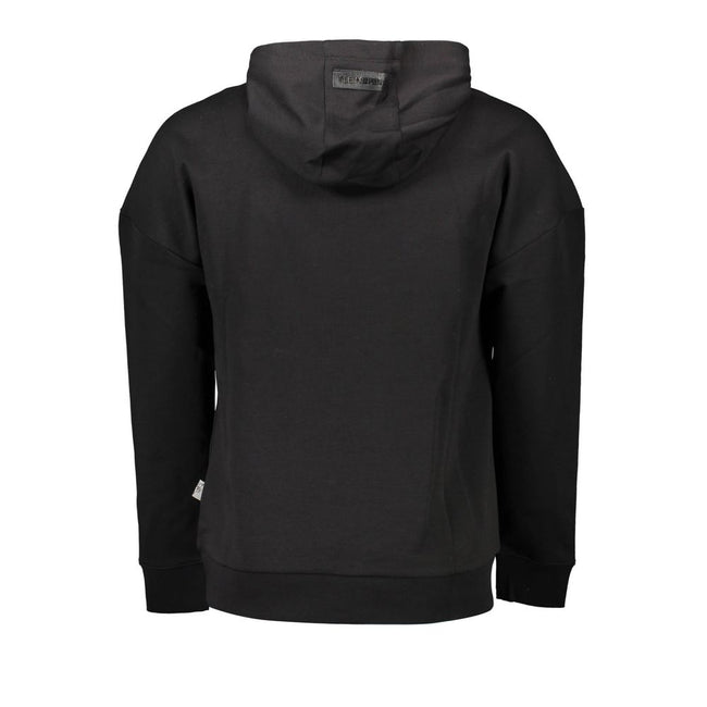Black Cotton Men SweaterMake a bold statement with this Plein Sport hooded sweatshirt, where comfort meets luxury athleticism. The sleek black design is highlighted by audacious applications, striking prints, and contrasting details that demand attention.