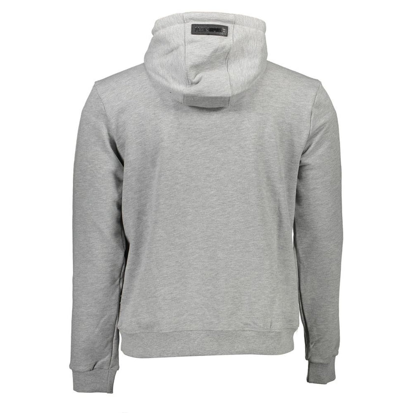 Gray Cotton Men's Hooded SweaterDiscover the epitome of urban opulence with the Plein Sport long-sleeved sweatshirt, exuding an air of bold confidence and cutting-edge style. This piece boasts the audacity of contrasting details alongside the brand’s icon