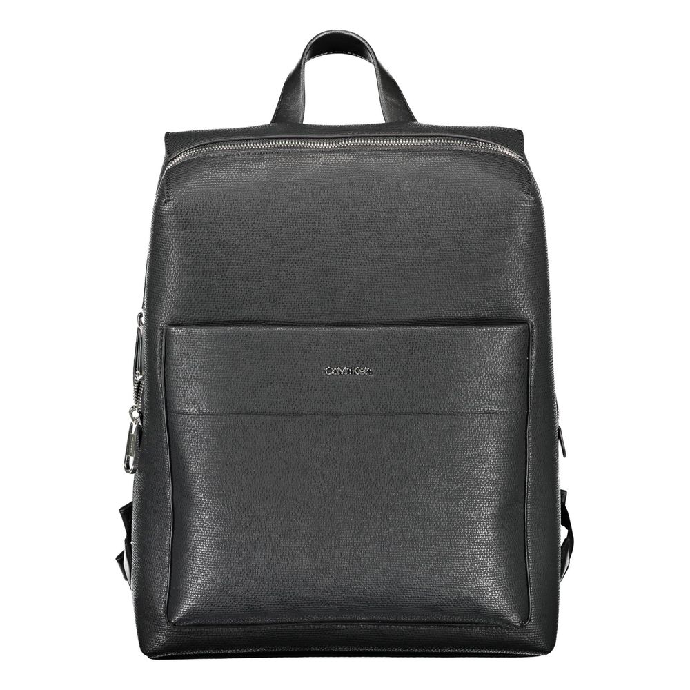 Black Polyester Men BackpackDiscover the epitome of urban sophistication with the Calvin Klein backpack, where functionality meets eco-conscious fashion. This sleek accessory boasts adjustable straps for tailor-made comfort, a convenient external pocket f